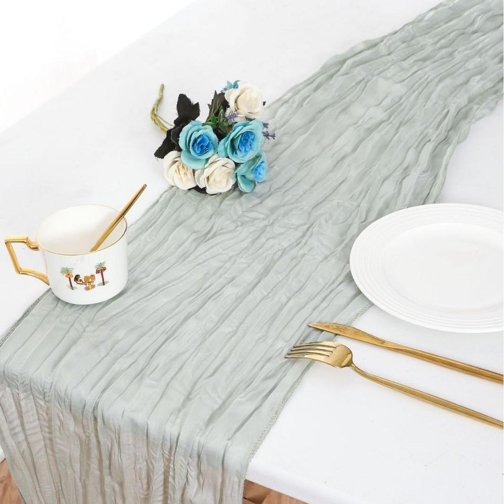 Скатерть-дорожка из мятой марли Bali Yarn - Полупрозрачная, с витым дизайном для богемных свадеб и праздничных вечеринок