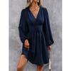 Women's Autumn/winter Skew Collar Lantern Sleeve Ruffled Waist Dress