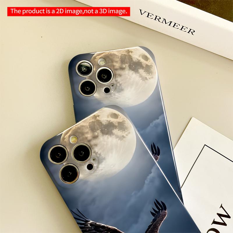 2DFlat Bald Eagle Soaring Under Full Moon All inclusive film hard iPhone case, compatible with iPhone 18 Pro Max 17 16 15 14 13 12 11