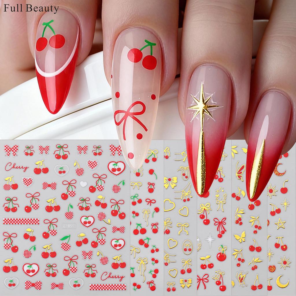 New cherry nail sticker set bow bronzing love nail sticker