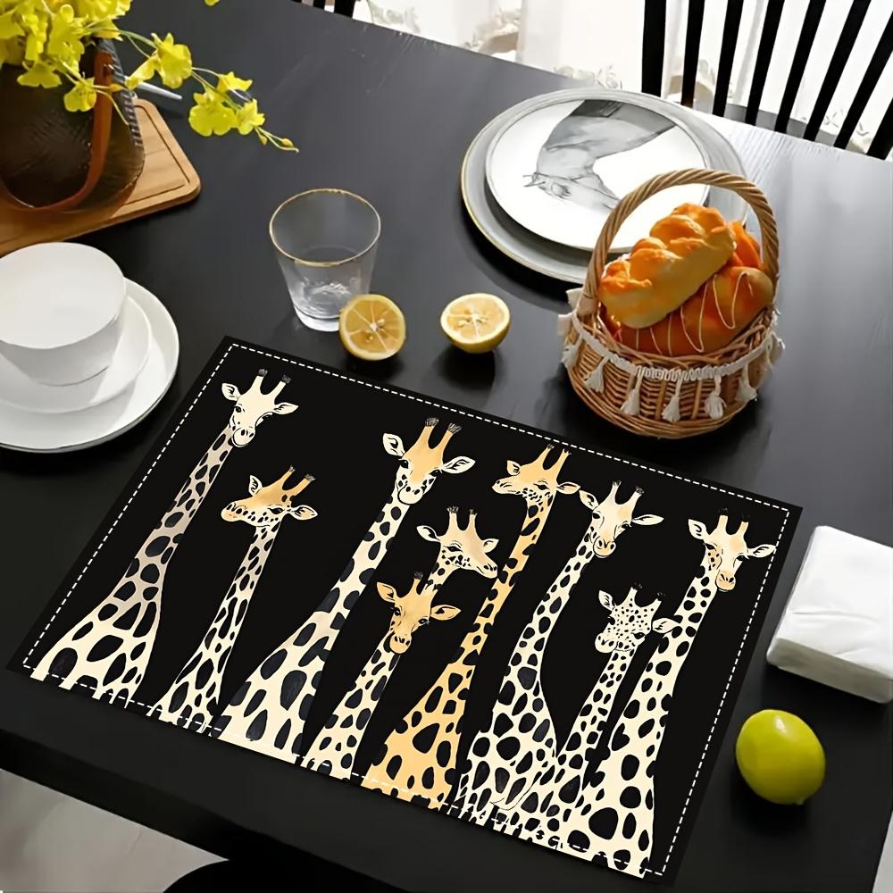 4pcs Giraffe Placemats, Imitation Linen Material, Rectangular, Hand Washable, 30.48X 45.72Inch, Suitable for Restaurant, Kitchen, Party, And Home