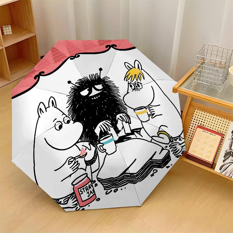 Зонт Муми-троллей с Автоматическим Открытием/Закрытием и Самостоятельно-8-Реберный Прочный Зонт, Компактный Дорожный Зонт, Подходящий для Улицы