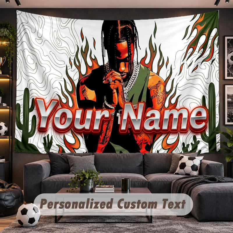 Wall Hanging Tapestry Custom NameTravis Scott Pattern Personalized Printed Fabric Wall Decor