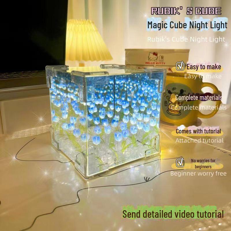 Комплект 3D-зеркала-ночника ручной работы «Цветок тюльпана» — креативный подарок для друзей