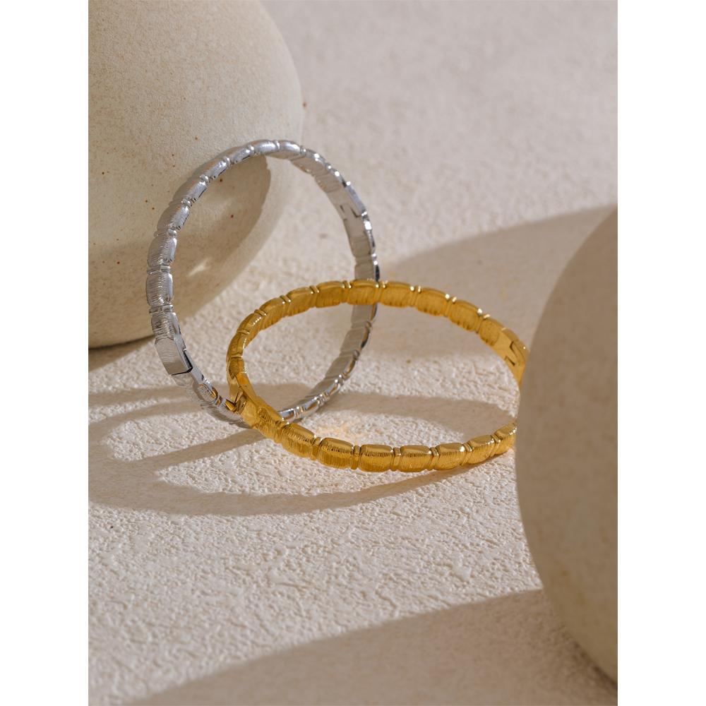 Yhpup Water Resistant Stainless Steel Metal Personalized Bracelet Bangle for Women Texture Charm Wrist Jewellery New