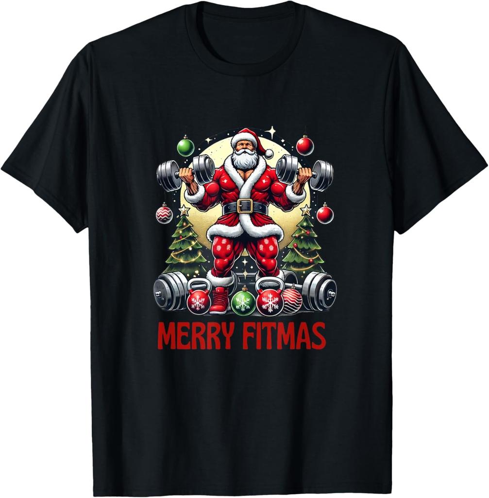 Merry Fitmas Santa Workout Funny Christmas Gym Fitness T-Shirt