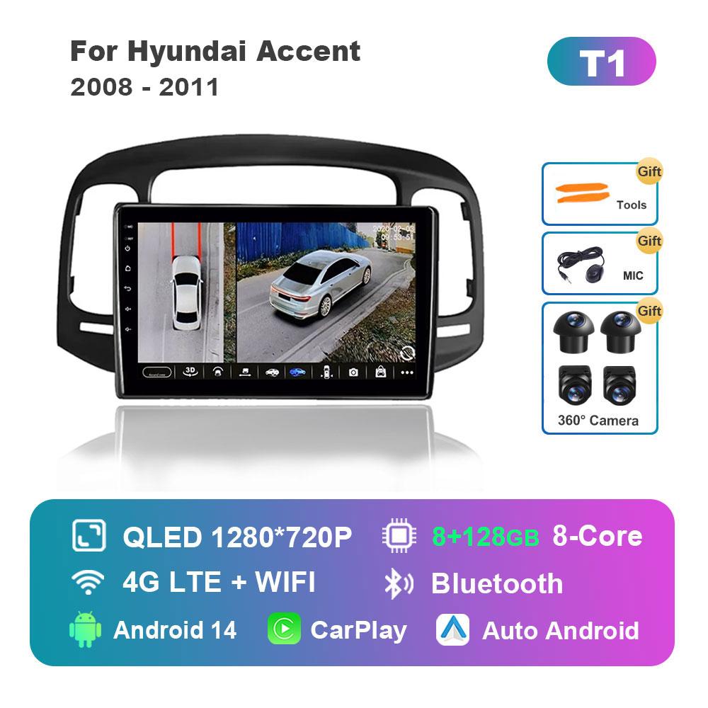 Автомобильный радиоприемник, мультимедийный проигрыватель для Hyundai Accent 2008 - 2011, система Android 14, GPS-навигация, HD-экран, WiFi, Bluetooth, головное устройство
