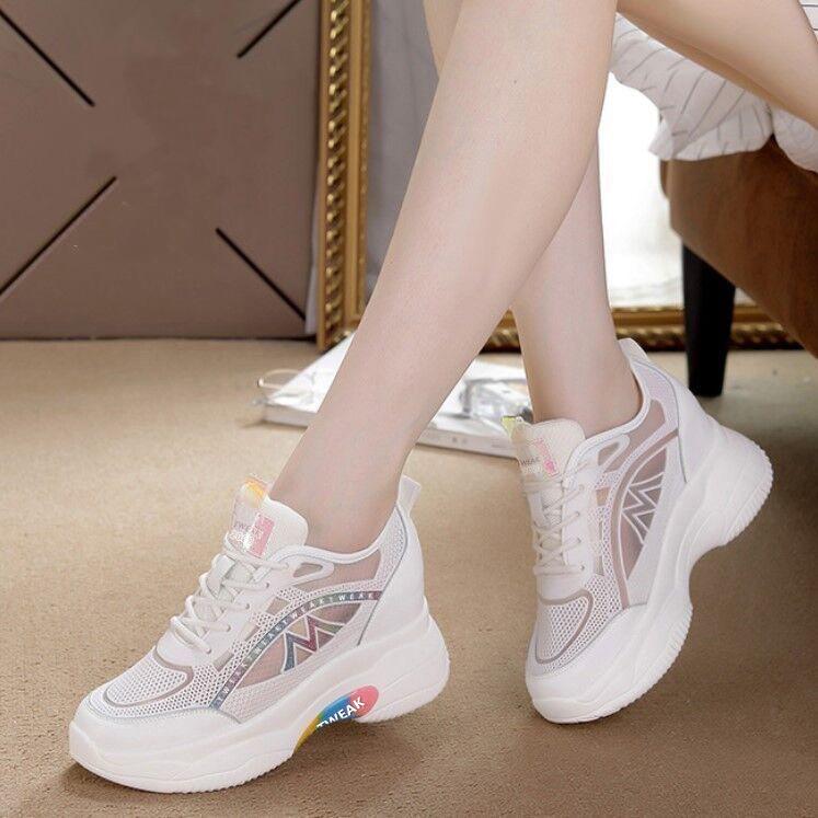 Women Mesh Breathable Casual Sneakers Women Platform Heels Wedges Height Increasing Ladies Vulcanized Shoes