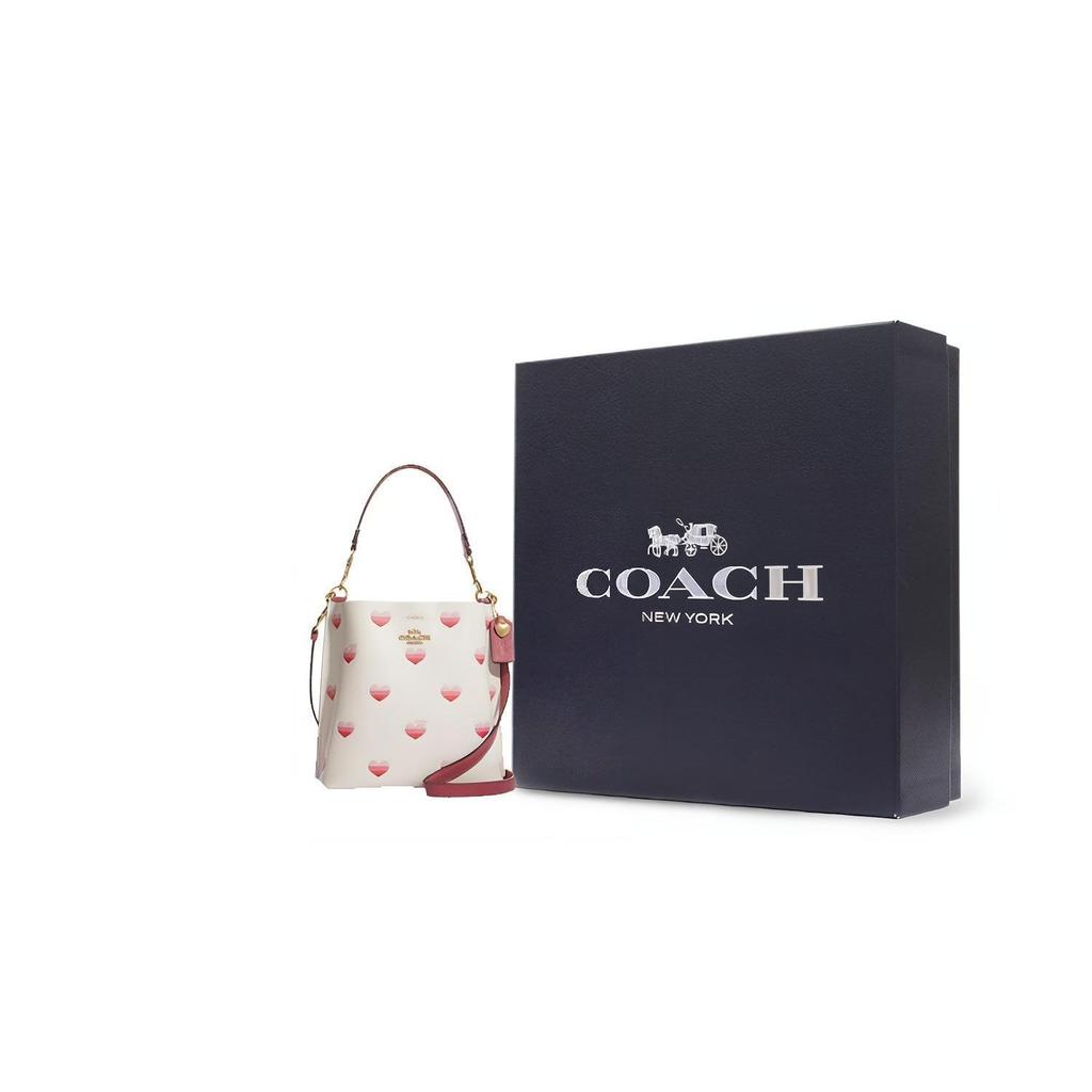 Coach Женская сумка-ведро Mollie с принтом сердечек, съемный плечевой ремень, цвет Меловой-белый CA249-IMCAH