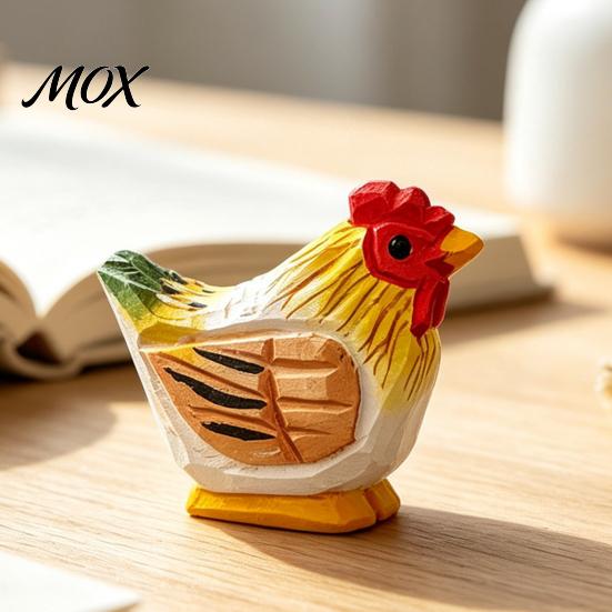 Hand Carved Wood Art Wooden Rooster Statue, Painted Chicken Rustic Statue Tabletop Decor Figurine, Animal Craft for Home Display Creative Shelf
