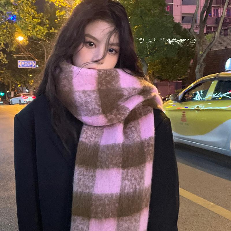Maillard plaid scarf autumn and winter women's new shawl Korean high-end atmosphere thickened couple scarf