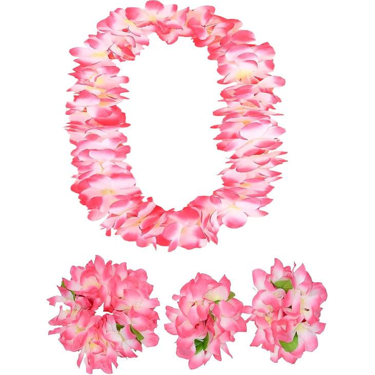 Hawaiian Leis Party Silk Flower Leis 41inch Thicken Hawaiian Leis Garland Headband Leis and Hand Leis for Graduation Hula Dance Luau Party, Photo