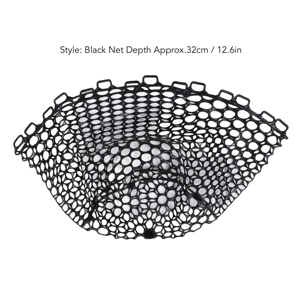 Fly Fishing Replacement Net Deepened Fishing Rubber Net Fishing Landing Netbag Parts Black Depth 32cm