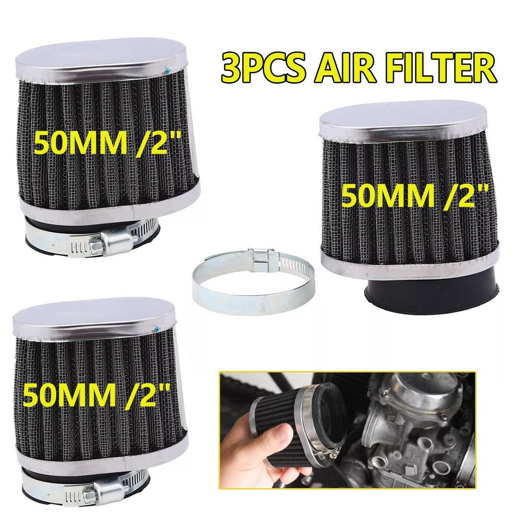 50mm/2" Motorcycle Air Intake Filter Cleaner Adjustable Clamp Washable Silver x3