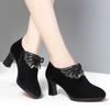 Deep Mouth Block Heels Platform Shoes Women Pumps 2025 Pointed Toe Soft Leather High Heel Office Black Elegant Bow Tie Retro