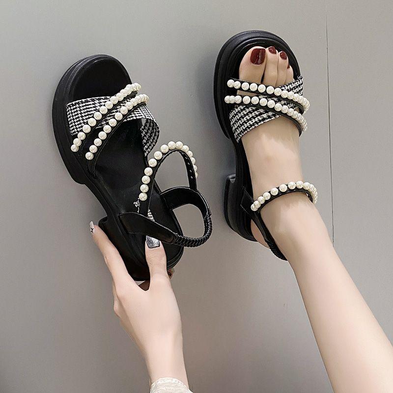 Платформа в римском стиле на среднем каблуке Женская мода Оригинальные жемчужные туфли Сандалии для женщин Лето 2025 Удобные сандалии Распродажа