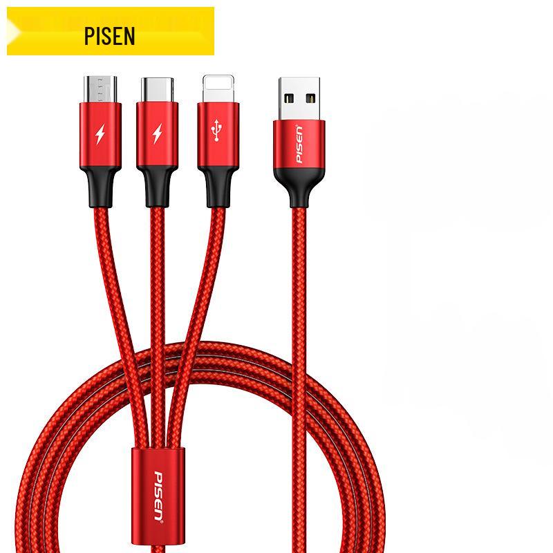 Pisen 100W USB-C 3-in-1 Braided Fast Charging Cable, Customizable with Logo.