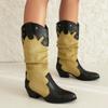 2024 Классические кожаные замшевые ковбойские сапоги до середины голени с прострочкой Женские зимние ботинки Женские байкерские ботинки на толстом каблуке Botas Mujer