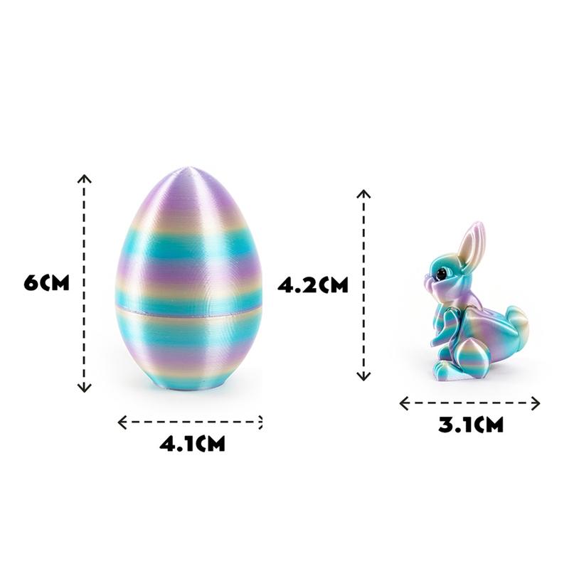 3D Printed Rabbit Eggs Figurines Toys Easter Rabbit Animal Model Toys Home Desktop Ornament Happy Easter Gift For Kids
