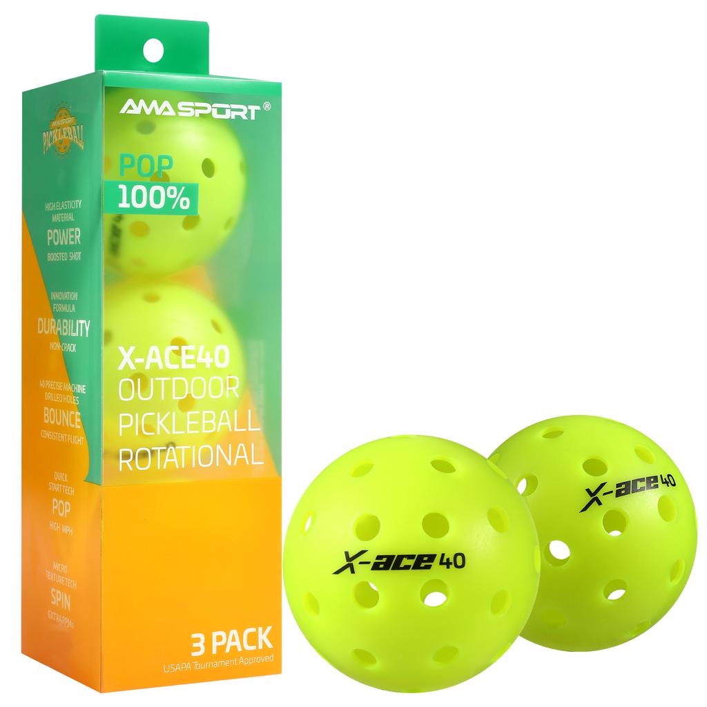 Мячи для пиклбола AMASPORT X-ACE40 Профессиональные Официальные Мячи для Пиклбола с Высоким Отскоком и Высокой Видимостью для Игр на Открытом Воздухе