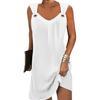 Summer Women V-neck Sleeveless Vest Dress Hollow Ring Solid Color Loose Fit Thin Mini Dress Streetwear