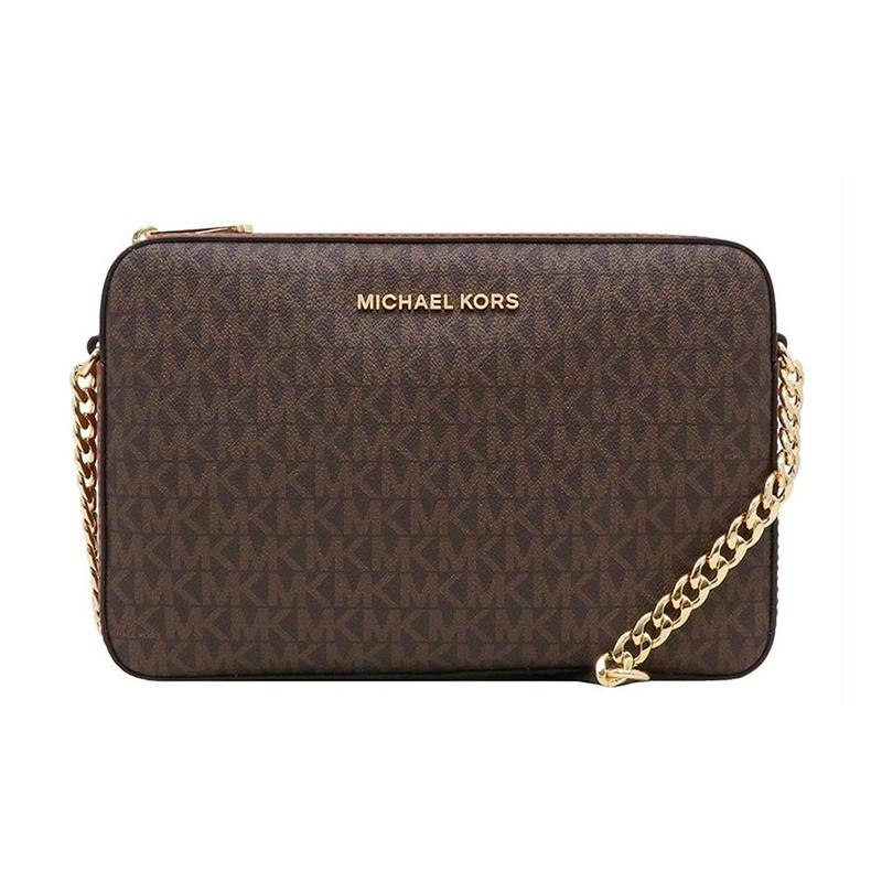 Michael Kors Jet Set Длинная Пресбиопия Принт Ретро Буквы ЛОГО Цепочка Сумка-Камера Сумка на Плечо Кожаная Сумка через Плечо Обычная Женская Коричневый