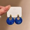 Серебряные игольчатые синие глазурованные круглые серьги с индивидуальным стилем в стиле ретро в стиле Гонконга, женские темпераментные серьги