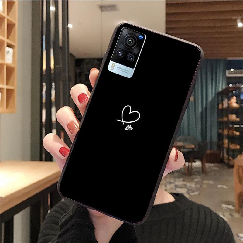 Черный чехол для телефона с простыми линиями и сердечками для VIVO V21E V21 V23 V23E V2109 Y53S Y33S Y55 Y76 Y31 Y21 Y72 Y01 Y21S Y11S