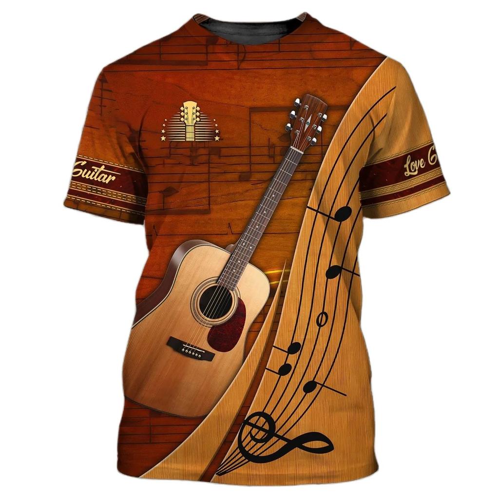 Summer Men's T Shirts Guitar Graphic 3d Fashion Music T-shirt Pullover Short Sleeve O Neck Rock Hip Hop Tops Oversized Clothing 4758 KTB