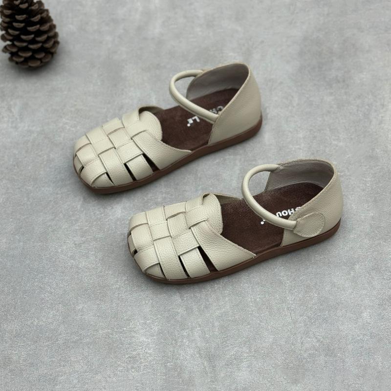 Johnature Туфли ручной работы из натуральной кожи, плетеные, с круглым носком, на мягкой подошве, повседневные женские сандалии из коровьей кожи на плоской подошве