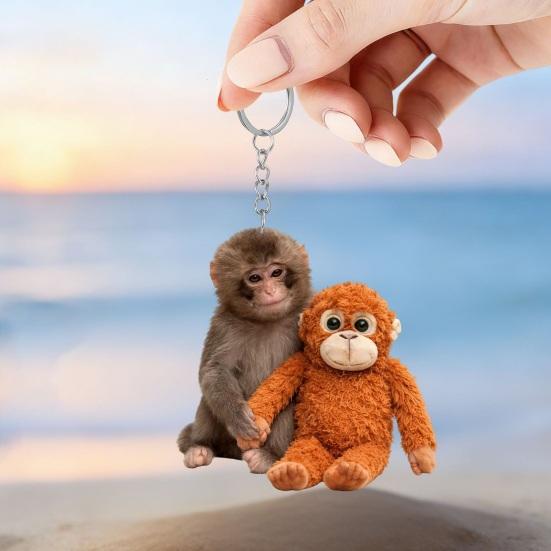 Брелок-подвеска «Хлопни обезьяну» Двусторонний акриловый брелок с обезьяной, держащей игрушку, Аксессуары для брелка, рюкзака, сумки