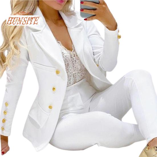 2 Pcs/Set Lady Business Suit Turn-down Collar Solid Color High Waist Single-breasted Ankle-banded Pants Suit for Work