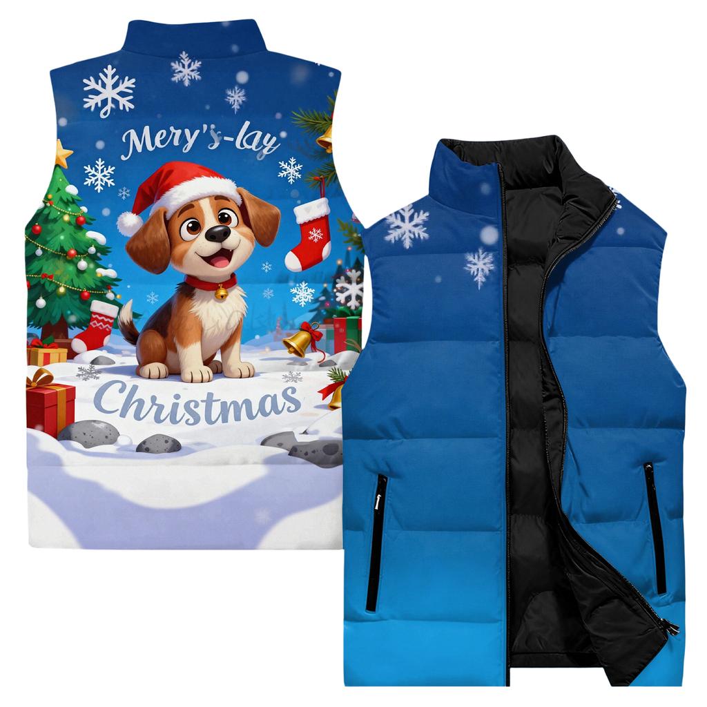 Men's Casual And Fashionable Sleeveless Vest, Solid-color Printed Cotton Jacket