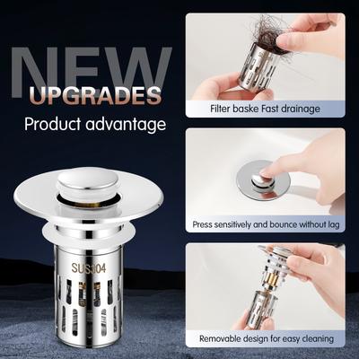 Фильтр для раковины Push Type Wash Basin Sink Drainer с пружинным сердечником, заглушка для волос, запах, универсальный