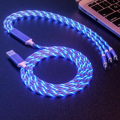 1,2 м 3 в 1 USB-кабель для зарядного устройства для мобильного телефона Micro USB Type C Зарядный кабель для iPhone Зарядный светящийся светодиодный светящийся шнур для передачи данных