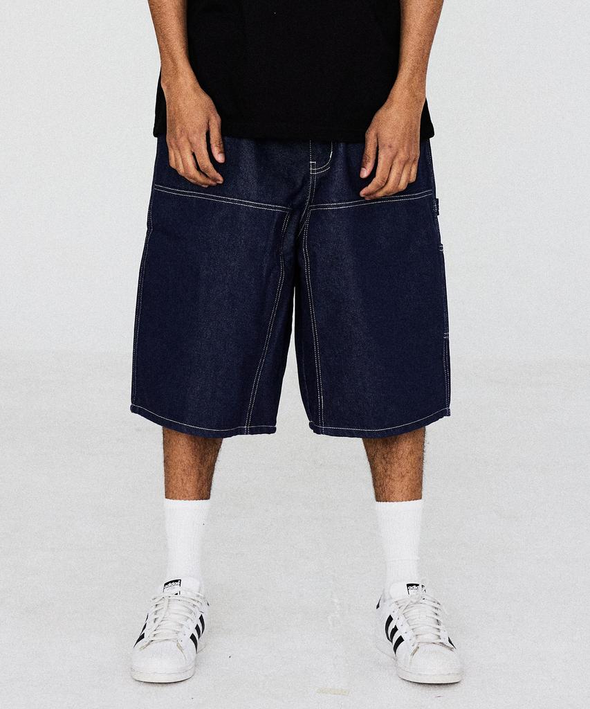 PHILIPPAKER Bluebase Carpenter Wide Bermuda Denim Shorts Deep Blue