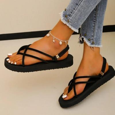 Модная женская обувь 2024 года, высококачественные женские сандалии больших размеров, модные повседневные сандалии с узким ремешком, женские новые сандалии на плоской подошве с открытым носком