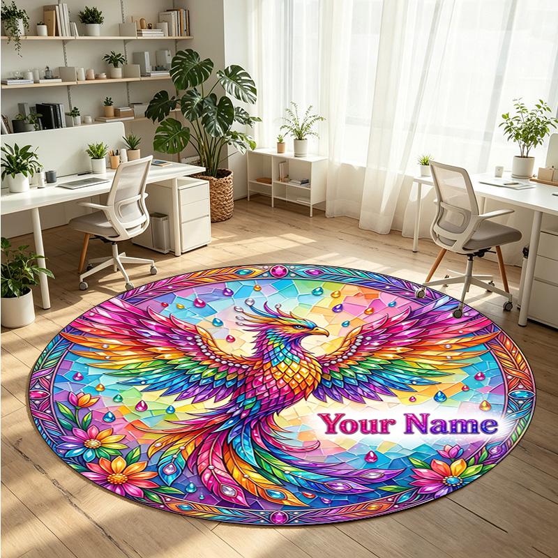 Mandala Ornament (162) Theme Round Crystal Velvet Rug Custom Name Text Personalized Floor Mat Home Decor Non Slip Crystal Carpet