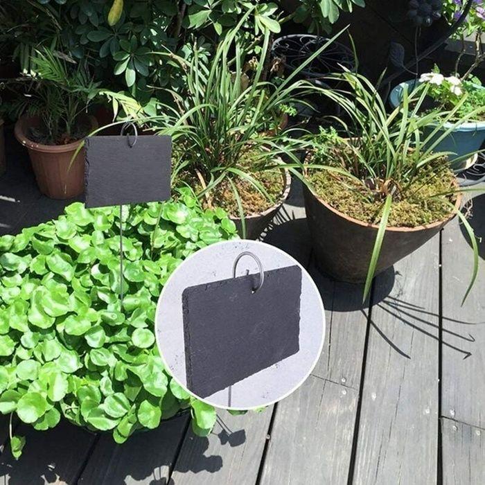 10 x étiquettes en ardoise pour plantes avec piquets métal 40 cm – 10×7 cm, réutilisables et imperméables