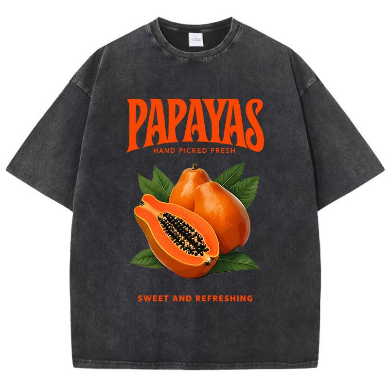 Папайя Свежие Принты Ручной Сборки Футболка Женская Хлопковые Футболки С Круглым Вырезом Удобные Потертые Топы Летняя Женская Одежда