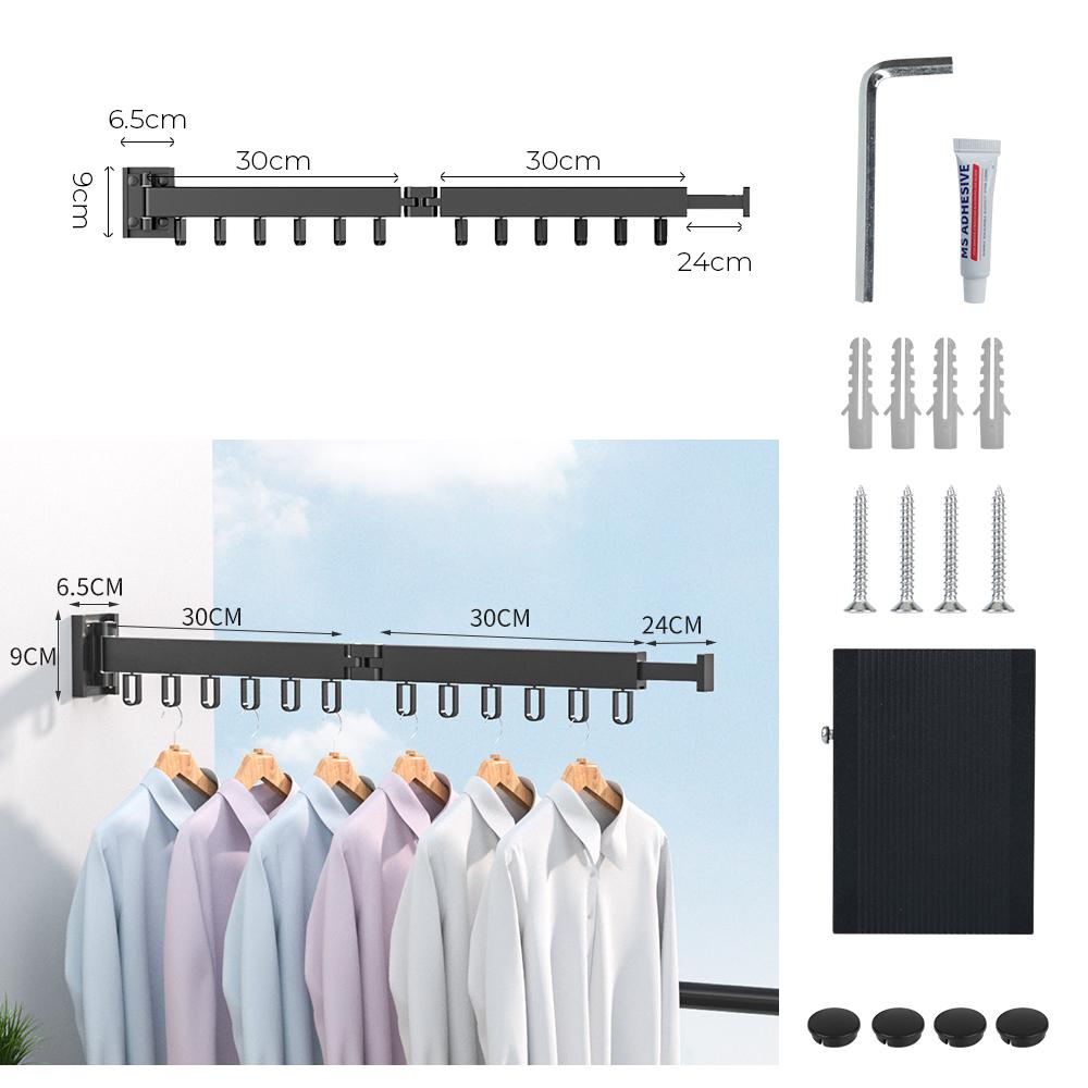 Folding Clothes Hanger Retractable Aluminum Indoor and Outdoor Cloth Drying Rack Wall Mount Space Saving Home Laundry Clothesline