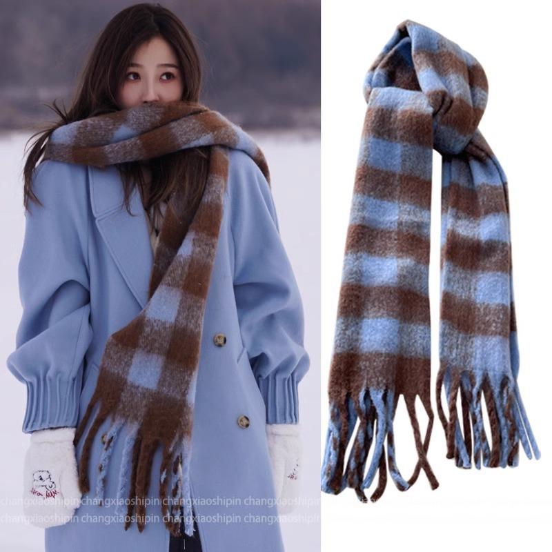 Imitation Cashmere Scarf, Women's Autumn and Winter New Style, Thickened Warm Scarf with White Tassels, Medium Long Versatile Scarf