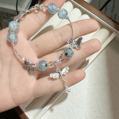 Дизайн Супер Новый Модный Браслет Фея Бабочка Женский Сладкий Изысканный Зеленый Бусина Кисточки Цепочка Эластичный Браслет Трендовые Украшения