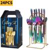 24-Piece Stainless Steel Cutlery Set With Gold-Plated Spoons Forks Knives Dinner Gift Box