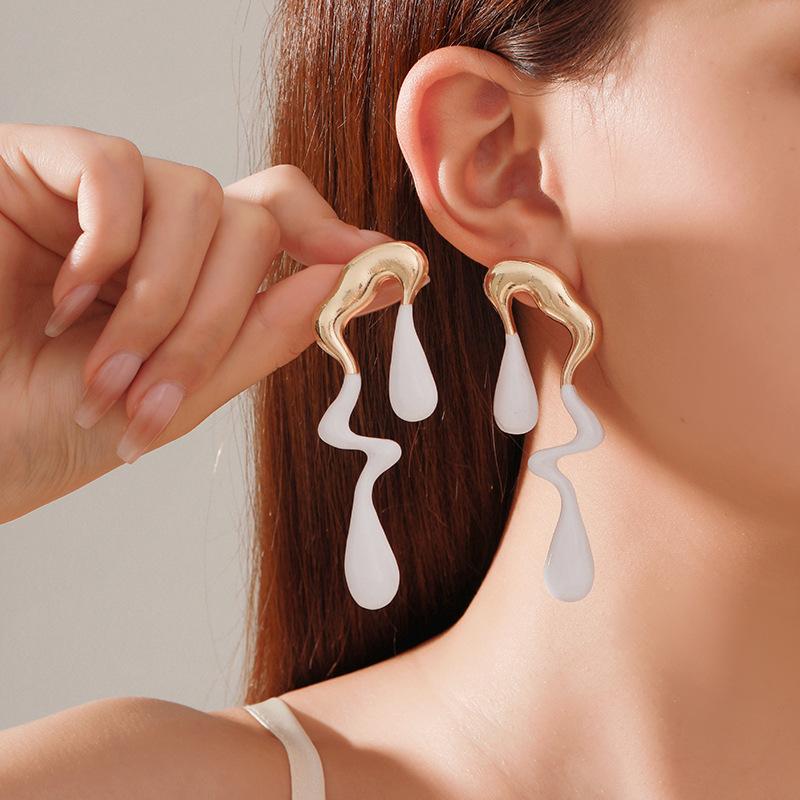 Accessories Liquid Irregular Geometric Stud Earrings Sweet Cool Personality Design Sense Simple Alloy Water Drop Earrings