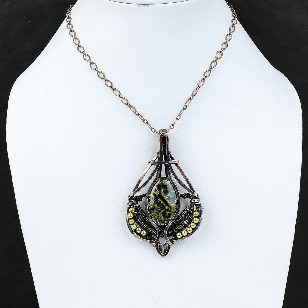 Copper Seraphinite Pendant Copper Wire Wrapped Jewelry Gemstone Pendant Copper Pendant Wire Wrapped Pendant Gift For Bridal Handmade Jewelry