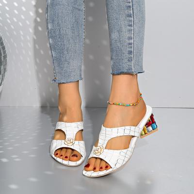 Модная обувь Женские тапочки Уличные шлепанцы Модные мюли на каблуке С открытым носком Низкие Пантофли Квадратный каблук Роскошные Высокие Лето 2025 Блок Рим S