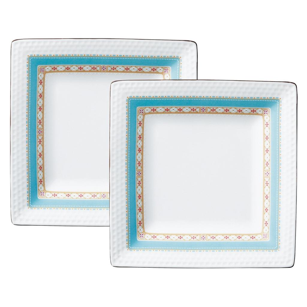 Квадратная тарелка Noritake 19 см Humming Blue, подходит для микроволновой печи, 2 штуки, тонкий фарфор (Парный набор) P5340A/1645