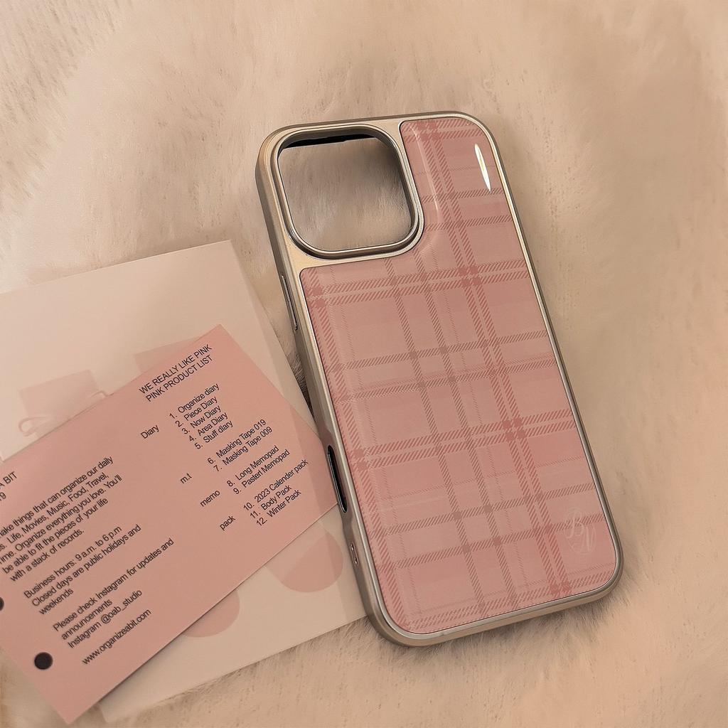 Розовый клетчатый узор Подходит для 16 Apple 15 Promax Чехол для мобильного телефона Iphone 14 Капля клея 13 Корейский милый 15 Huawei Жесткий
