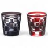 Mizukage Kiriko Pair of Checkered for Cold Purple Current Model J-kitchens Glasses, Design, Small, Sake, 55xH58mm, 65cc, Checkered, & Red, Bisho,